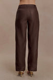 Theo Faux Leather Mid Rise Pants Dark Chocolate