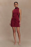 Skyler Suiting Embroidered Mini Dress Wine