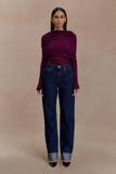 Mazie Asymetrical Cashmere Blend Long Sleeve Knit Top Plum