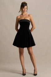 Mina Black Velvet And Satin Bandeau Skater Mini Dress