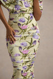 Rayleigh Tulip Floral Print Bardot Ruched Midi Dress