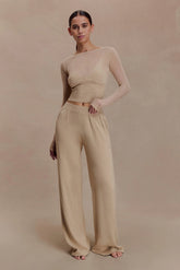 Frannie Gathered Silk Blend Knit Pants Sand