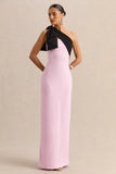 Adara Pink Black Asymmetric Neck Maxi Dress With Bow Detail