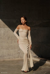 Ingrid Metallic Knit Maxi Dress Bronze