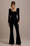 Suzu Black Velvet Puff Sleeve Top With Bows