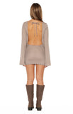 Obie Brown Sheer Mesh Stud Hem Mini Dress