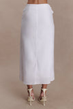 Talia Draped Linen Midi Skirt White