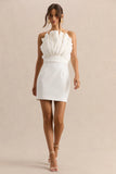 Pastoral White Ruffled Asymmetric Neck Mini Dress