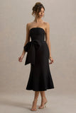 To Me Black Bandeau Midi Dress With Oversized Bow