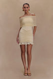 Caspian Slinky And Mesh Off Shoulder Mini Dress Ivory
