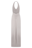 Yelena Ruched Halter Maxi Dress Taupe