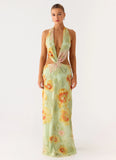 Really Something Beaded Maxi Dress Green Floral Beaded