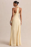 Undeniable Lemon Cowl Neck Draped Maxi Dress