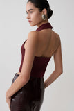Calla Collared Sleeveless Halter Top Merlot