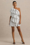 Orla White Polka Dot Asymmetric Ruffled Mini Dress