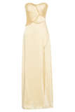 Larissa Satin Maxi Dress With Ruched Petals Lemon