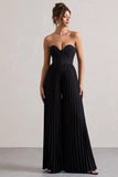 Lorelai Black Corset Plisse Wide Leg Jumpsuit