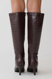 Sarah Faux Leather Crocodile Boot Chocolate