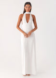 Alicia Satin Halter Maxi Dress White
