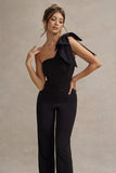 Orilla Black One Shoulder Wide Leg Jumpsuit With Bow