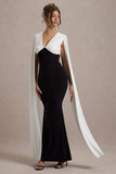 Grace Kelly Black White Plunge Neck Maxi Dress With Cape Sleeves