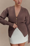 Amanda Statement Button Knit Cardigan Cacao Brown