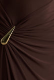 Fiora Brown Wide Neck Maxi Dress With Gathered Detail