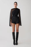Ida Sheer Asymmetrical Long Sleeve Cape Black