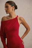 Floria Red Draped One Sleeve Maxi Dress