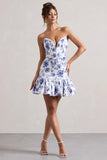 Koko Floral Print Sweetheart Mini Dress With Ruffle Hem