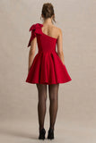 Prosperity Red Asymmetric Neck Mini Dress With Bow Detail