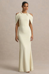 Yulia Sand High Neck Maxi Dress With Cape Sleeves