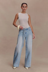 Perrie Mid Rise Straight Leg Tie Jeans Washed Light Blue