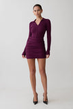 Agness Long Sleeve Button Up Knit Dress Plum