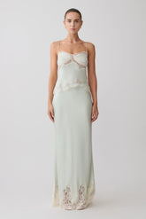 Nina Satin And Lace Maxi Skirt Sage