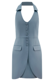 Ruth Cotton Halter Mini Dress Ocean Blue
