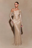Marcia Diamante Long Sleeve Maxi Dress Nude