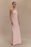 Paloma One Shoulder Knit Maxi Dress With Flowers Baby Pink