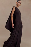 Emory Jersey Cape Maxi Dress Chocolate