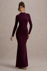 Reid Plum Long Sleeve Gathered Maxi Dress
