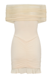 Caspian Slinky And Mesh Off Shoulder Mini Dress Ivory