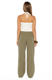 Rewind Green Buckle Detail Straight Leg Pants