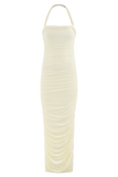 Camila Ruched Halter Midi Dress Ivory