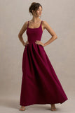 Bambina Burgundy Scoop Neck Pleated Maxi Dress