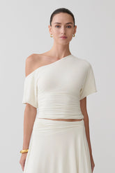 Luu Off Shoulder Slinky Top Ivory