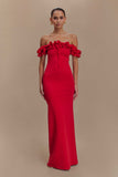 Nova Ruffle Off Shoulder Maxi Dress Ruby