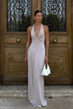 Yelena Ruched Halter Maxi Dress Taupe