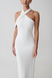 Sable Crossover Crepe Midi Dress White