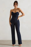 Bellezza Navy Bandeau Corset Wide Leg Jumpsuit