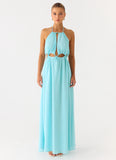 Ardenzelle Chiffon Halter Neck Maxi Dress Turquoise
